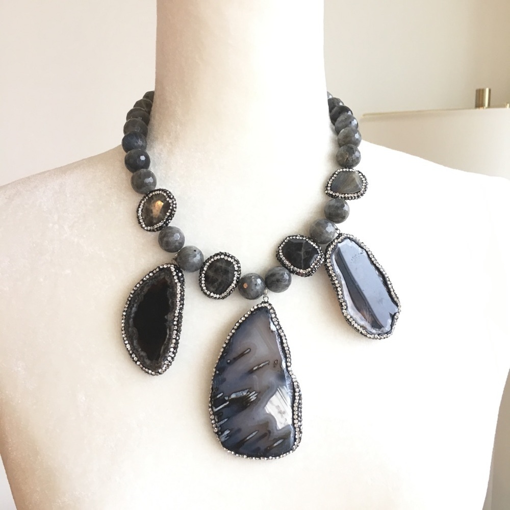 Statement Necklace Labradorite Gemstone Agate Slab - image 7